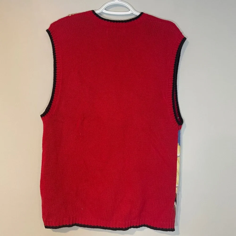 Vintage Cat Vest Sweater Women's 2XL Hand Knit Gold Button Front Red Arlando 80s - Picture 6 of 6
